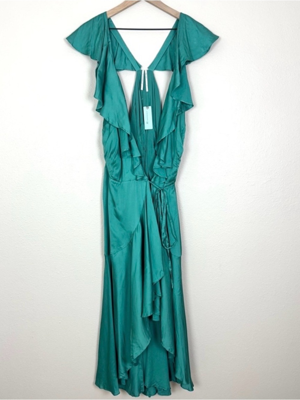 NWT Anthropologie Ruffle Sleeve Wrap Maxi Dress Teal Green Size 2X - Picture 3 of 4